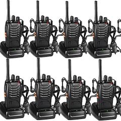 8 Pack 88E Long Range Walkie Talkie USB Rechargeable 16CH Walky Talky Radio with Earpieces and LED Light Voice Prompt for Field Survival Biking and Hiking