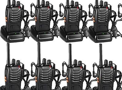 8 Pack 88E Long Range Walkie Talkie USB Rechargeable 16CH Walky Talky Radio with Earpieces and LED Light Voice Prompt for Field Survival Biking and Hiking
