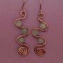 Handmade Copper Wire Wrapped Earrings, Milky Glass Beads, Boho Spiral Dangles Image 7