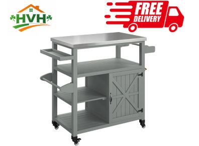 Garden serving cart rolling barbecue cart with stainless steel top 107x49.5x92.5cm Gray