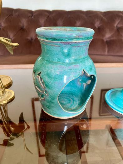 Vintage Michael Kennedy Sligo Handmade Oil Burner Turquoise Burren Blue