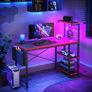 113CM Reversible Corner Gaming Desk with RGB LED Lights, Black Carbon Fibre Surface, Storage Shelves, Side Pocket & Hooks, Compact Computer Desk for Small Spaces & Home Office Image 9