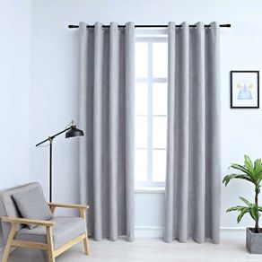 Blackout Curtains with Metal Rings 2 pcs Grey 140x175 cm