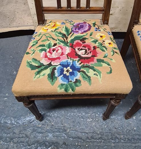 Pair of Vintage Wooden Dining Chairs with Tapestry Upholstery