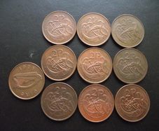 10 Irish 2 pence coins (1975-2000) Nice condition.