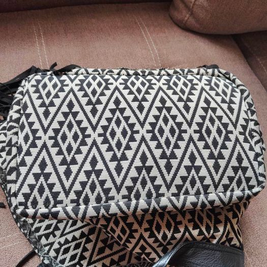 Fringe Tote Bag Purse Black and White, Large