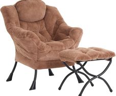 Armchair with Footstool, Lazy Chair with Ottoman Leisure Accent Chair Relax Lounge Chair with Armrests & Side Pocket for Living Room, Bedroom & Small Spaces Armchair, Plush Brown