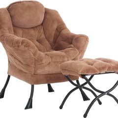 Armchair with Footstool, Lazy Chair with Ottoman Leisure Accent Chair Relax Lounge Chair with Armrests & Side Pocket for Living Room, Bedroom & Small Spaces Armchair, Plush Brown