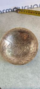 Vintage Small Brass Elevated Hanging Bowl with Embossed Flying Mallards