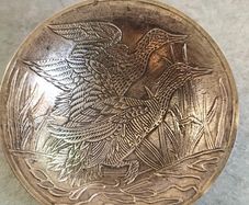 Vintage Small Brass Elevated Hanging Bowl with Embossed Flying Mallards