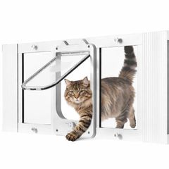 Window Cat Flap with Magnetic Self-Closing Door 4 Way Locking Aluminium Frame