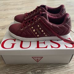 Guess Fl8Raufal12 Raula Womens Leather Lace Up Studs Sneaker Trainers Shoes In Wine/Burgundy Size UK7