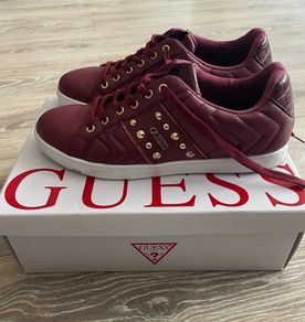 Guess Fl8Raufal12 Raula Womens Leather Lace Up Studs Sneaker Trainers Shoes In Wine/Burgundy Size UK7