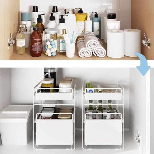 2 Tier Under Sink Sliding Cupboard Drawer Shelf (small size)