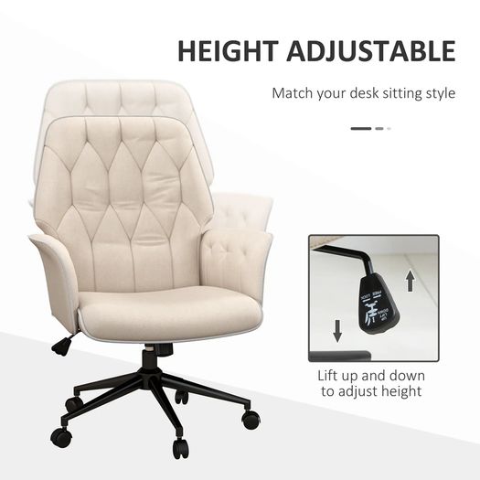 Tufted Linen Office Chair with Adjustable Height, Arm Rest & 360 Swivel Beige