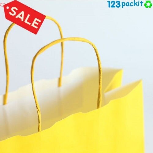 Job lot of 50 Paper bags twisted handles yellow medium