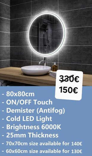 LED Bathroom Mirrors Speakers Demister Antifog Weather Station Clock Dual LED Sensor Touch