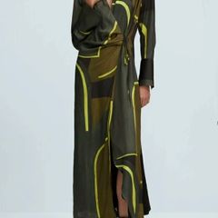 Massimo Dutti satin abstract print wrap maxi dress