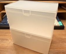2 Large Frosted Plastic Storage Boxes with Hinged Lids
