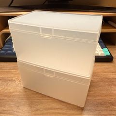 2 Large Frosted Plastic Storage Boxes with Hinged Lids