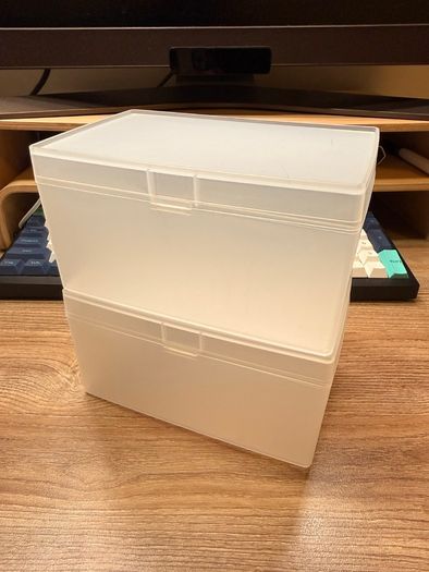 2 Large Frosted Plastic Storage Boxes with Hinged Lids