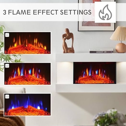 NEW SALE | Wall Mounted Fireplace All-in-One with Downlights and Remote Control 1.8kW Heater