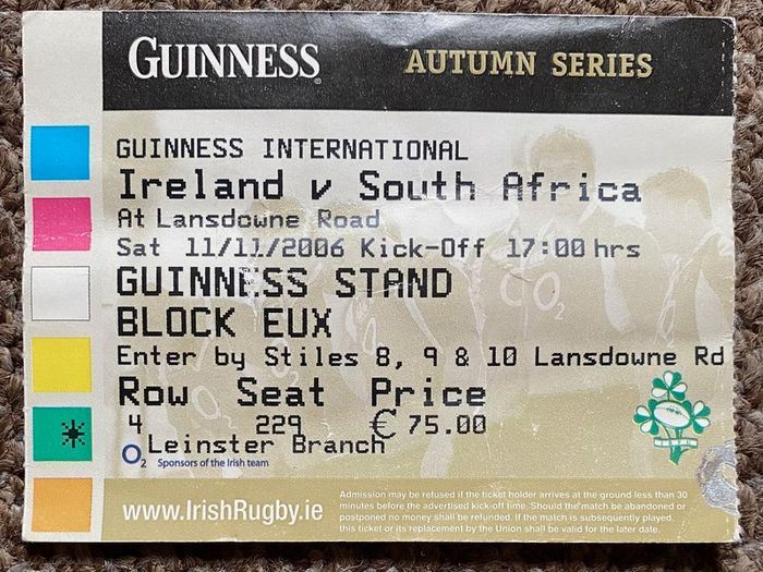 2006 Ireland v South Africa - November International Programme & Ticket
