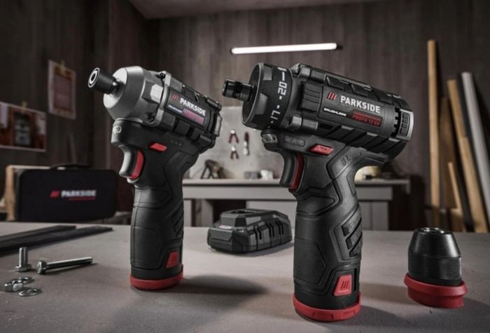 Parkside Performance 12V Cordless Brushless Impact Driver / Drill Driver / 2x Batteries / Charger And Carry Case. Indoor Outdoor Maintenance DIY Projects Garage Garden Mechanic