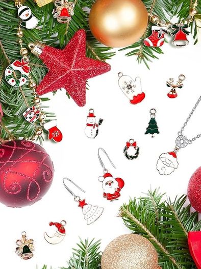 MASSIVE SALE 84P Christmas Enamel Gold Charms for Jewelry Making, Assorted Gold Charms for Christmas Snowflake Snowman Tree Hat DIY Necklace Bracelet Earrings Making Crafting Decoration