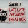 Late Late Toy Show Treat Box adhesive vinyl sticker Image 2