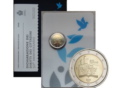 San Marino 2 Euro Base Metals Brilliant Uncirculated Coin 2024 - 50th Anniversary of the Declaration of the Rights of Citizens and Fundamental Principles of the San Marino Constitution