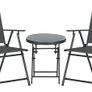 Garden Bistro Set, 3 Pieces Table and Chairs Set, Outdoor Garden Furniture with Foldable Breathable Mesh Fabric Armchairs & Glass Top Coffee Table, Dark Grey Image 2
