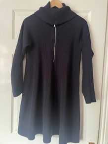 Cos Navy Zip-Up Cotton Dress - Size M