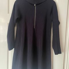 Cos Navy Zip-Up Cotton Dress - Size M