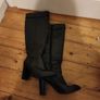 Black Leather Knee High Boots Italian Image 2