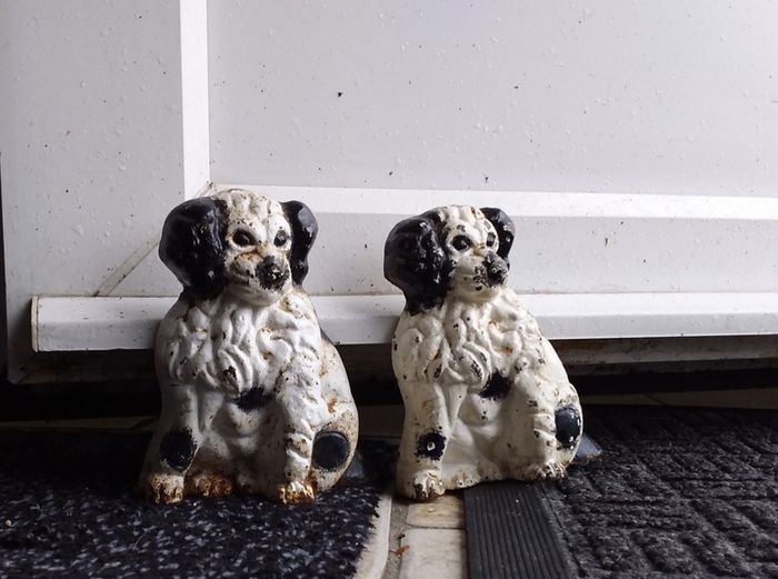 Pair of Vintage Cast Iron Dog Door Stoppers - Spaniel Breed - Pups