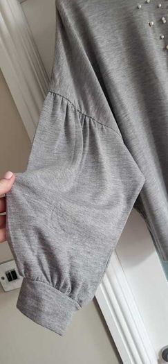 Stradivarius grey pearl batwing top Sz L (Fit 12-14)