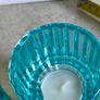 Double Sided Blue Ribbed Candlestick/Tealight Holders- Set of 2. Image 6