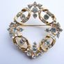Vintage Brooch Delicate Wreath With Clear Rhinestones Gold Tone Elegant Image 6