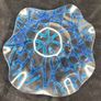 Studio Art Glass Coral Network Bowl Signed Blue Fused Glass Centerpiece Image 3
