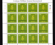 2011 Ireland 50th Anniversary of Amnesty International Commemorative Stamp Sheetlet Plate 1A1A1A1A Mint Never Hinged (MNH)