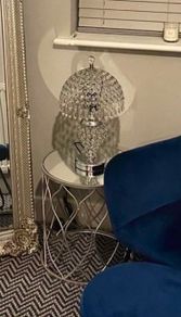 Umbrella Crystal Table Lamp Polished for Bedroom - Silver