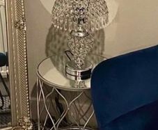 Umbrella Crystal Table Lamp Polished for Bedroom - Silver