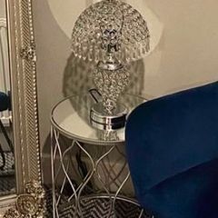 Umbrella Crystal Table Lamp Polished for Bedroom - Silver