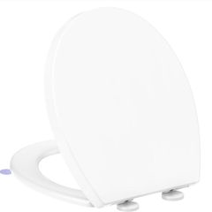 Toilet Seat Soft Close - Universal White Oval Quick Release Plastic Toulet Seat with Adjustable Fixing for Easy Cleaning, Heavy Duty Standard Bathroom WC Pan &Bowl Loo Cover 44.7 x 37.2 cm