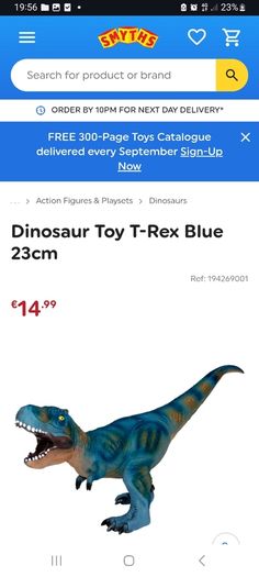 Dinosaur Toy T-Rex Blue 23cm
