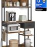 Kitchen Shelf with Sockets Baking Rack Adjustable Shelves Fabric Drawer 12 Hooks Kitchen Rustic Brown Image 2
