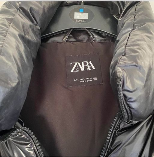 Zara black shiny puffer jacket with hoodie