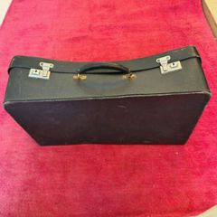 Vintage Mid-Century Black Rexine Suitcase