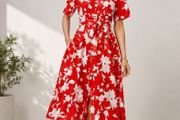 NEW Red and white floral print dress: Size 14